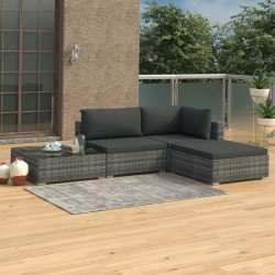 Salon de jardin 4 pcs avec coussins résine tressée gris 