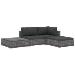 Salon de jardin 4 pcs avec coussins résine tressée gris 