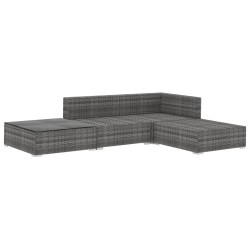 Salon de jardin 4 pcs avec coussins résine tressée gris 