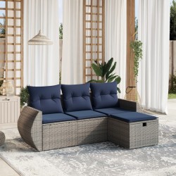 Salon de jardin 4 pcs avec coussins gris résine tressée 
