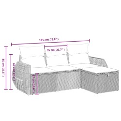 Salon de jardin 4 pcs avec coussins gris résine tressée 