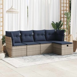 Salon de jardin 5 pcs avec coussins gris résine tressée 