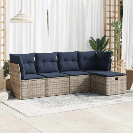 Salon de jardin 5 pcs avec coussins gris résine tressée 