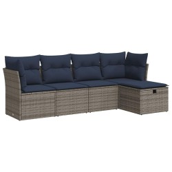 Salon de jardin 5 pcs avec coussins gris résine tressée 