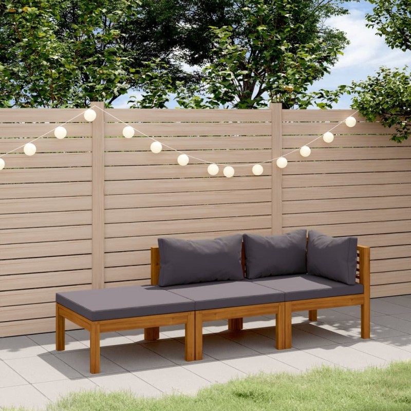 Salon de jardin 3 pcs avec coussin Bois d'acacia solide 