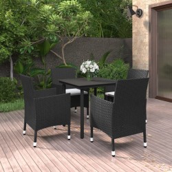 Ensemble à manger de jardin coussins 5 pcs Résine tressée Verre 