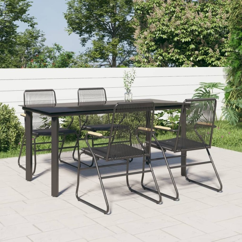 Ensemble à manger de jardin 5 pcs Noir Rotin PVC 