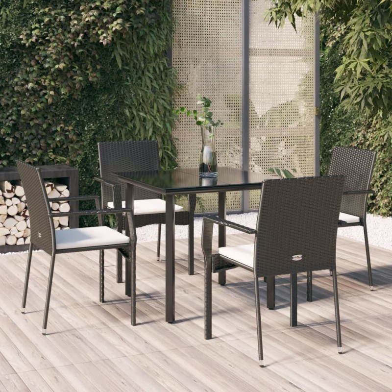 Ensemble à manger de jardin coussins 5pcs Noir Résine tressée 