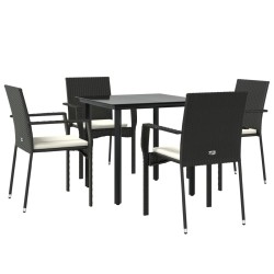 Ensemble à manger de jardin coussins 5pcs Noir Résine tressée 