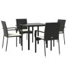 Ensemble à manger de jardin coussins 5pcs Noir Résine tressée 