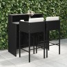 Ensemble de bar de jardin 3 pcs et coussins Résine tressée Noir 