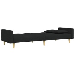 Canapé-lit à 2 places avec repose-pied noir tissu 