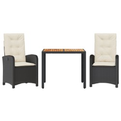 Ensemble à manger de jardin avec coussins 3 pcs Noir 