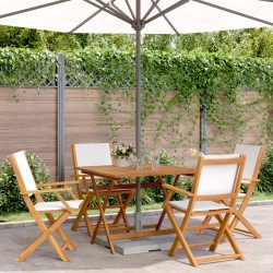 Ensemble à manger de jardin 5 pcs blanc crème tissu bois massif 
