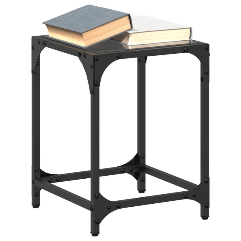Table basse avec dessus en verre noir 30x30x40 cm acier Table basse avec dessus en verre noir 30x30x40 cm acier
