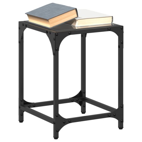 Table basse avec dessus en verre noir 30x30x40 cm acier 