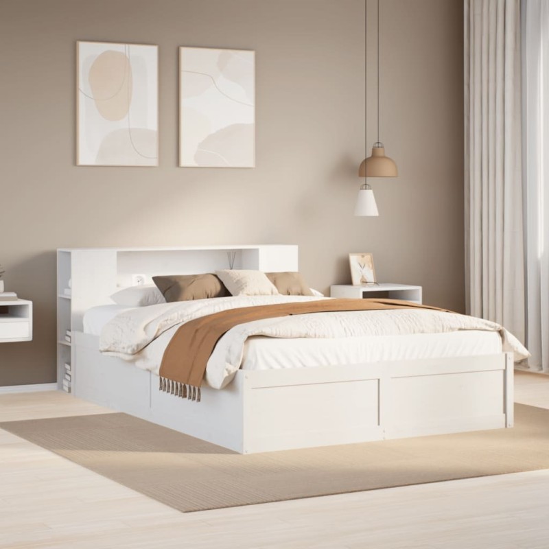 Cadre de lit sans matelas blanc 150x200 cm bois de pin massif 