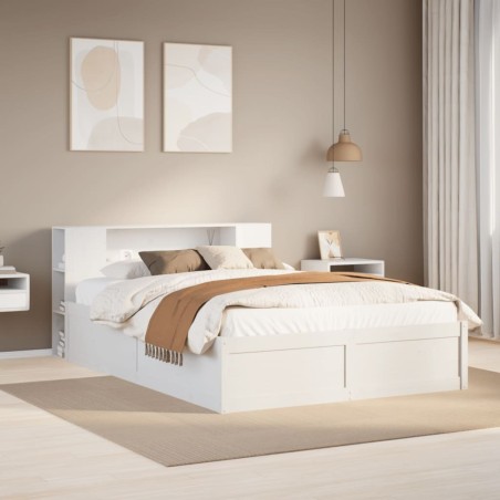 Cadre de lit sans matelas blanc 150x200 cm bois de pin massif 