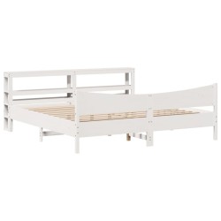 Cadre de lit et tête de lit blanc 180x200 cm bois de pin massif 