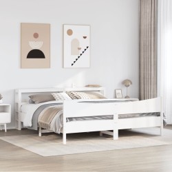 Cadre de lit et tête de lit blanc 180x200 cm bois de pin massif 