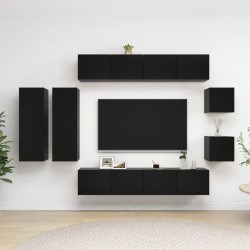 Ensemble de meuble TV 8 pcs Noir Bois d'ingénierie 