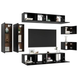 Ensemble de meuble TV 8 pcs Noir Bois d'ingénierie 