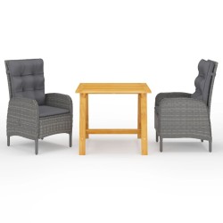 Ensemble à manger de jardin 3 pcs Gris 