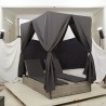 Transat double avec toit et rideaux en poly-rattan gris clair 