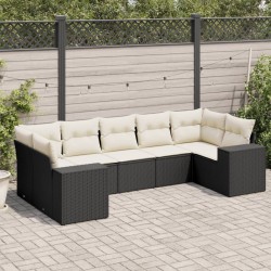 Salon de jardin 7 pcs avec coussins noir résine tressée 