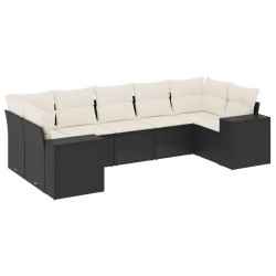 Salon de jardin 7 pcs avec coussins noir résine tressée 