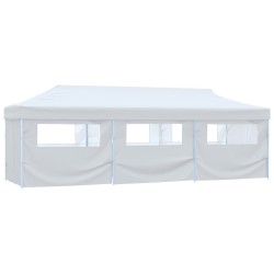 Tente de réception escamotable avec 8 parois 3 x 9 m Blanc 