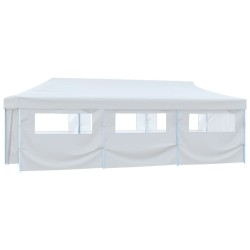 Tente de réception escamotable avec 8 parois 3 x 9 m Blanc 