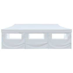 Tente de réception escamotable avec 8 parois 3 x 9 m Blanc 