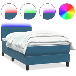 Sommier à lattes de lit et matelas bleu foncé 100x210cm velours 