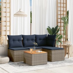 Salon de jardin 5 pcs avec coussins gris résine tressée 