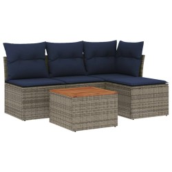 Salon de jardin 5 pcs avec coussins gris résine tressée 