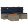 Salon de jardin 5 pcs avec coussins gris résine tressée 