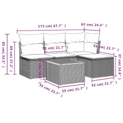 Salon de jardin 5 pcs avec coussins gris résine tressée 