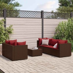 Salon de jardin 6 pcs avec coussins Marron Résine tressée 