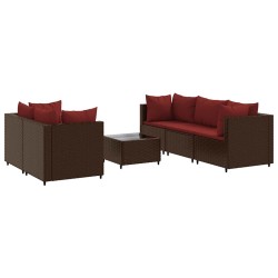 Salon de jardin 6 pcs avec coussins Marron Résine tressée 