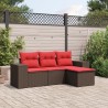 Salon de jardin 4 pcs avec coussins marron résine tressée 