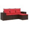 Salon de jardin 4 pcs avec coussins marron résine tressée 