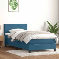 Sommier à lattes de lit et matelas bleu foncé 100x210cm velours 