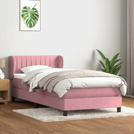 Sommier à lattes de lit avec matelas rose 90x210 cm velours 