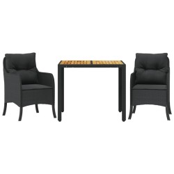 Ensemble à manger de jardin avec coussins 3 pcs Noir 