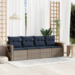 Salon de jardin 4 pcs avec coussins gris résine tressée 