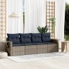 Salon de jardin 4 pcs avec coussins gris résine tressée 