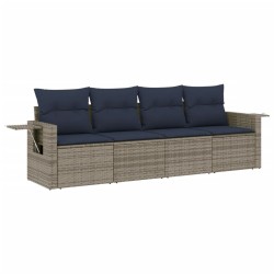 Salon de jardin 4 pcs avec coussins gris résine tressée 
