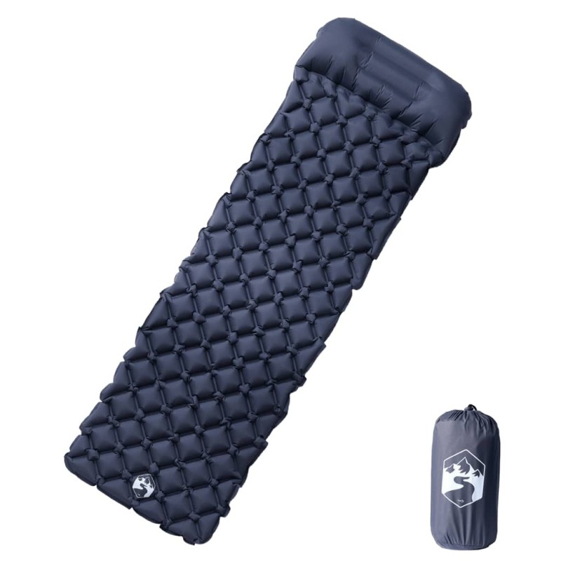 Matelas de camping gonflable avec oreiller 1 personne gris 