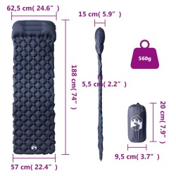 Matelas de camping gonflable avec oreiller 1 personne gris 
